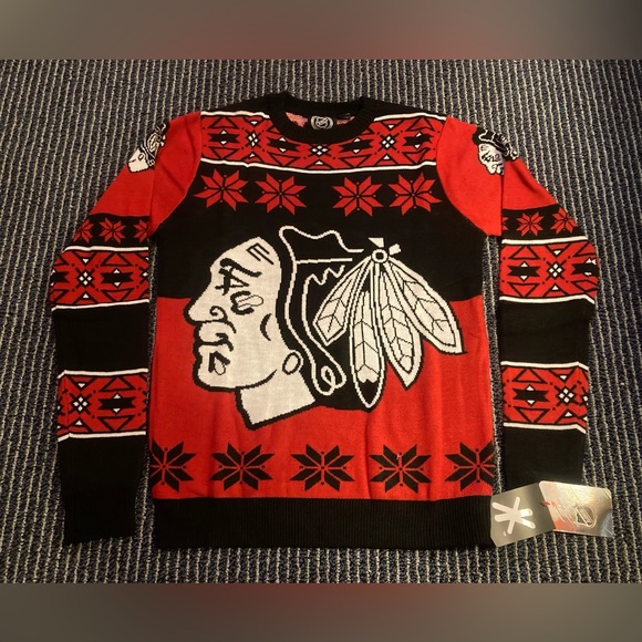 NWT Small Chicago Blackhawks NHL Ugly Christmas Xmas Sweater Crewneck - Picture 1 of 5